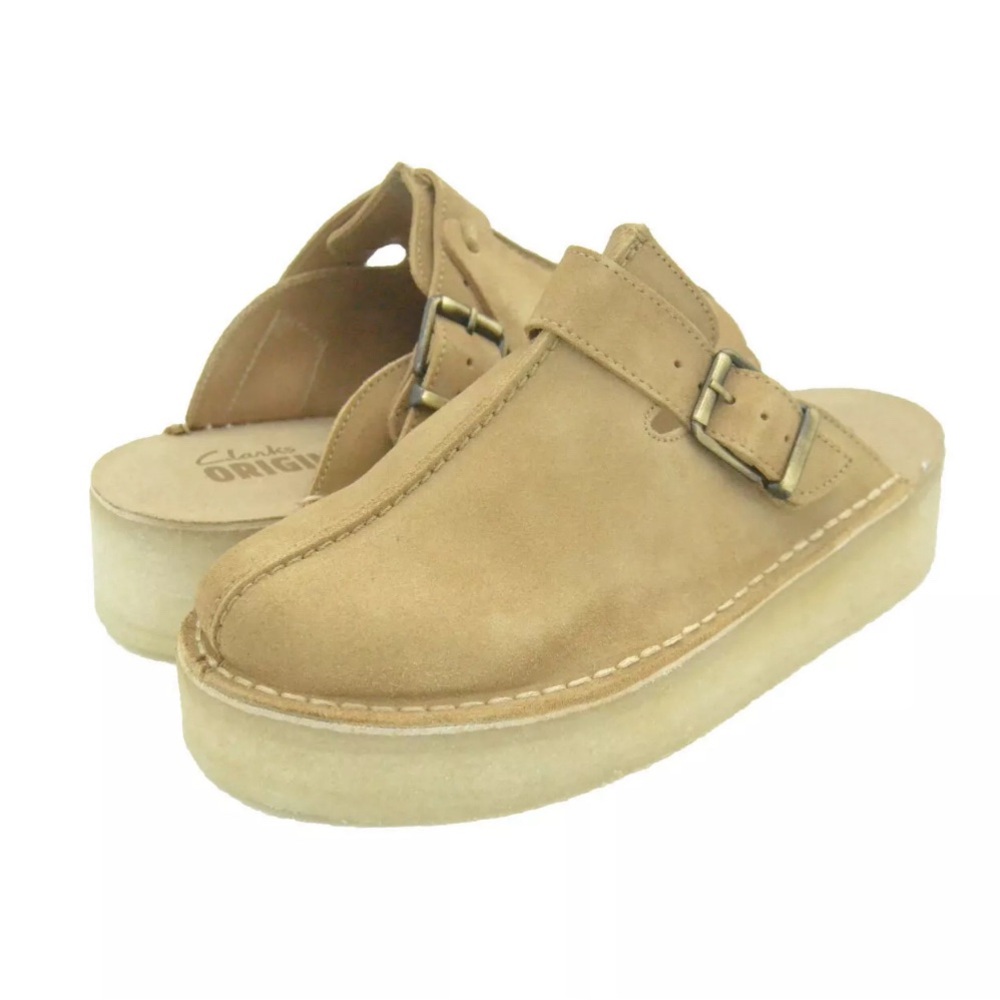 Clarks Brown Buckle Mules